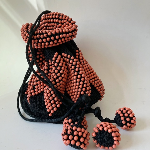 unique antique beaded pouch drawstring handbag - Picture 8 of 13